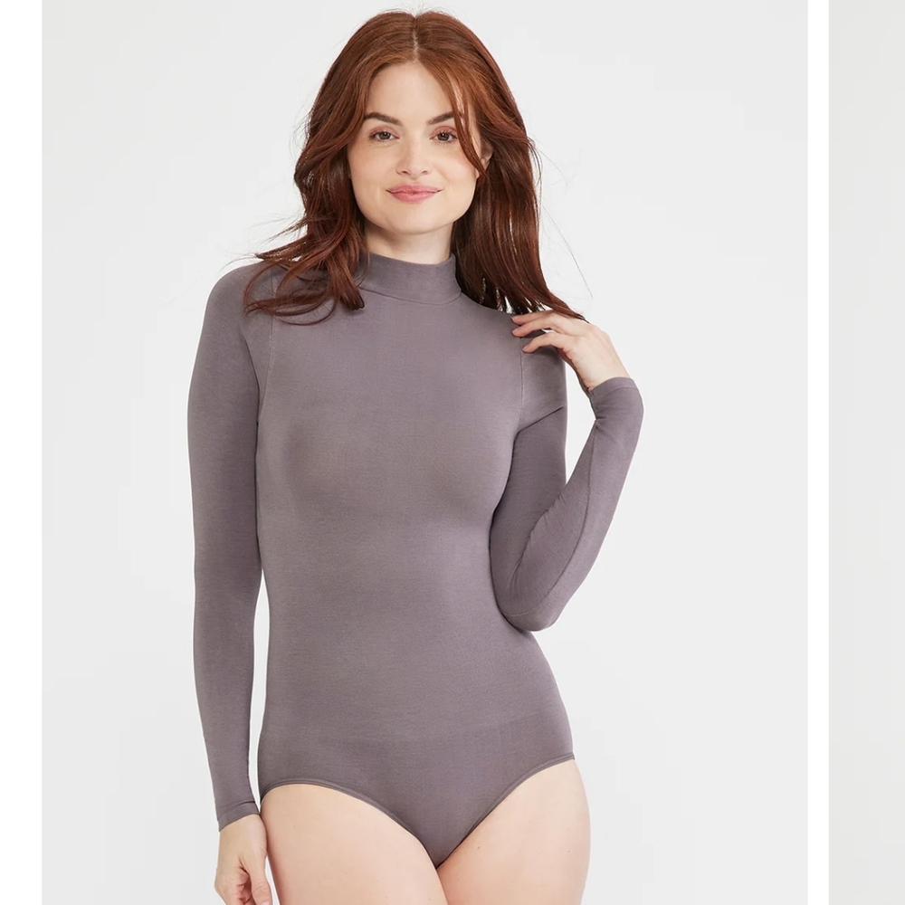 Two -- Yummie Long Sleeve Mock Neck Bodysuit in Dusty Mauve
